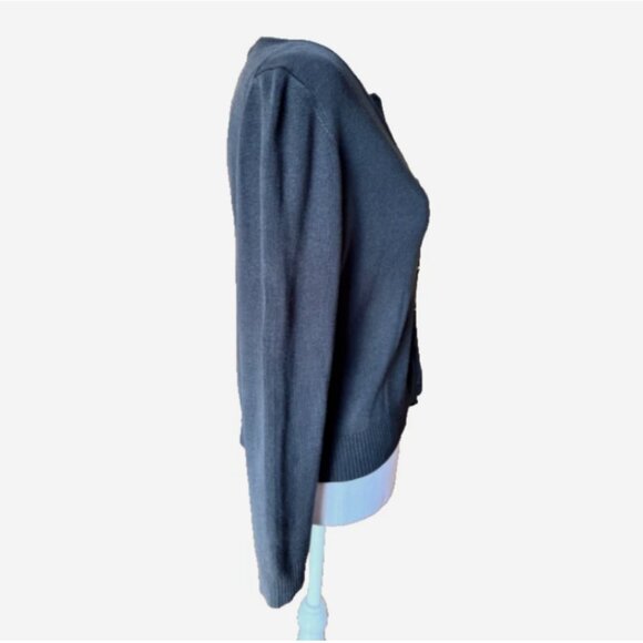 Ann Taylor Factory Women’s MP Black Button-Down Cardigan Round Neck - Picture 3 of 6